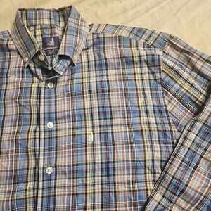Johnnie-O Men's M Medium Jesse Deep Water Plaid Button Down‎ Shirt Long Sleeve